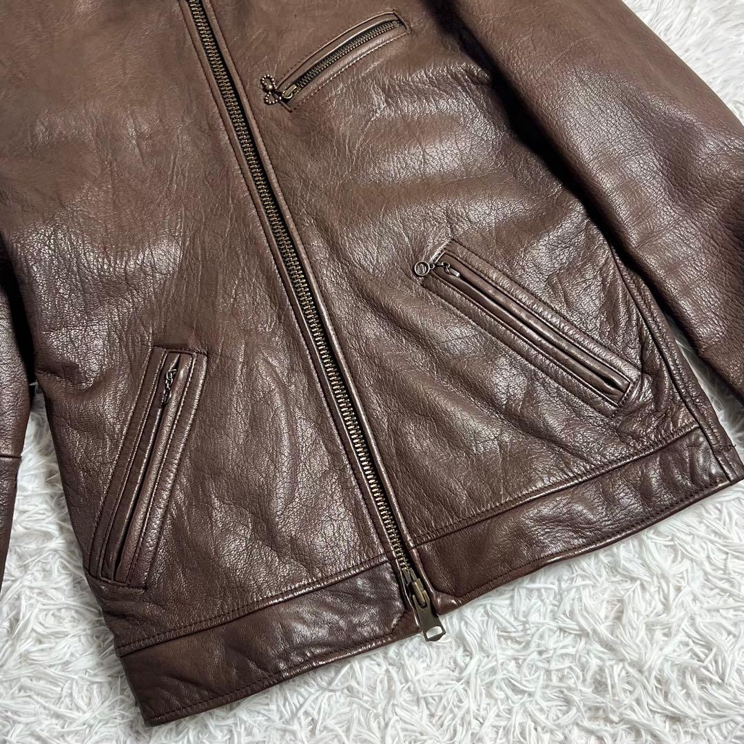 美品 ジャックローズ ゴートレザー シングルライダースジャケット ブラウン 3