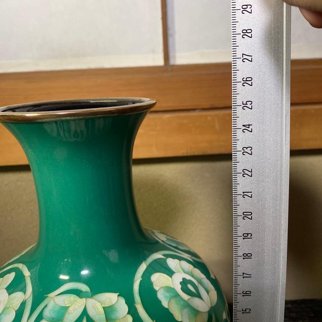 古玩　翡翠色七宝花瓶　26cm16cm