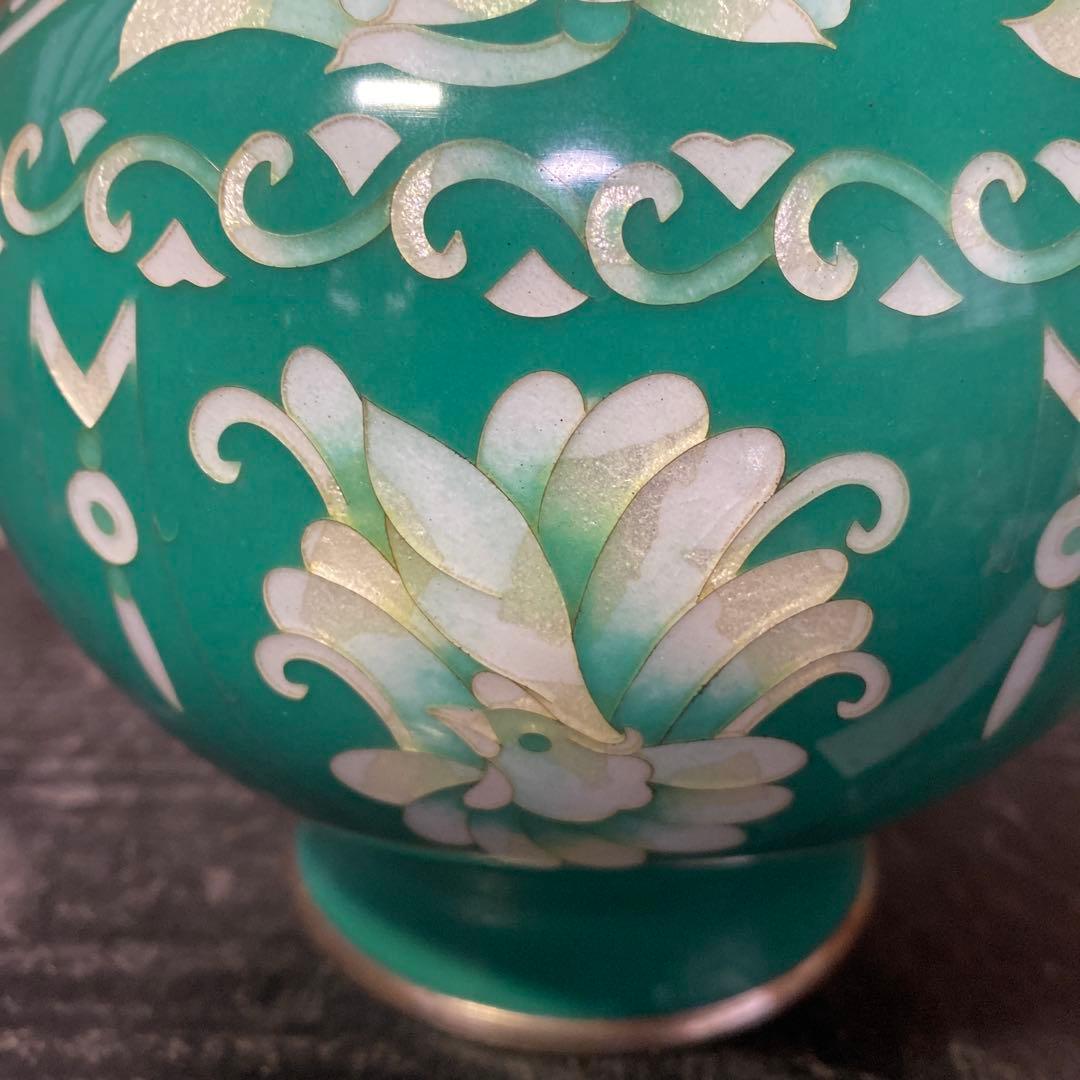 古玩　翡翠色七宝花瓶　26cm16cm