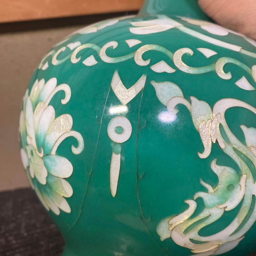 古玩　翡翠色七宝花瓶　26cm16cm