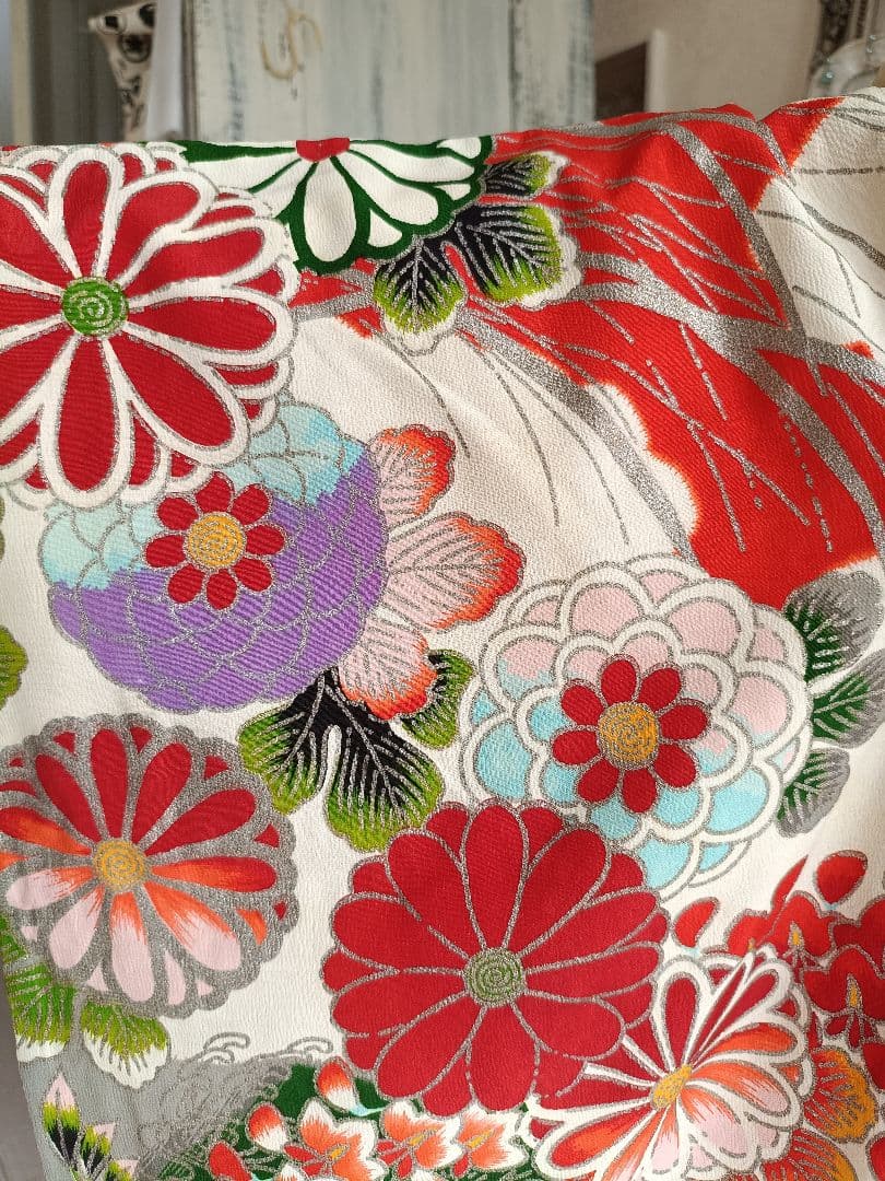 アンティークレトロポップな着物と黒地だらり帯セット