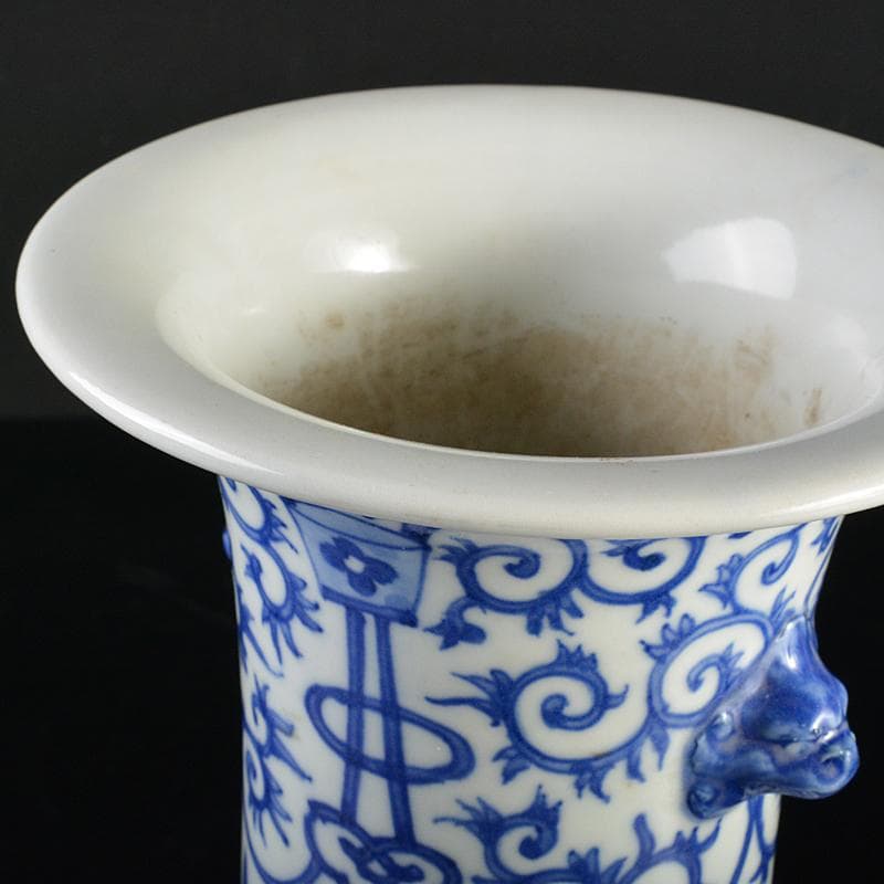 中国　大明萬暦年製款　青花　雲龍唐草文　双耳瓶　V　R7059B