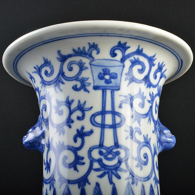 中国　大明萬暦年製款　青花　雲龍唐草文　双耳瓶　V　R7059B