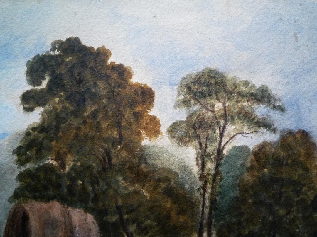 クロード・ロラン「田舎風景」淡彩画（水彩） 3号大