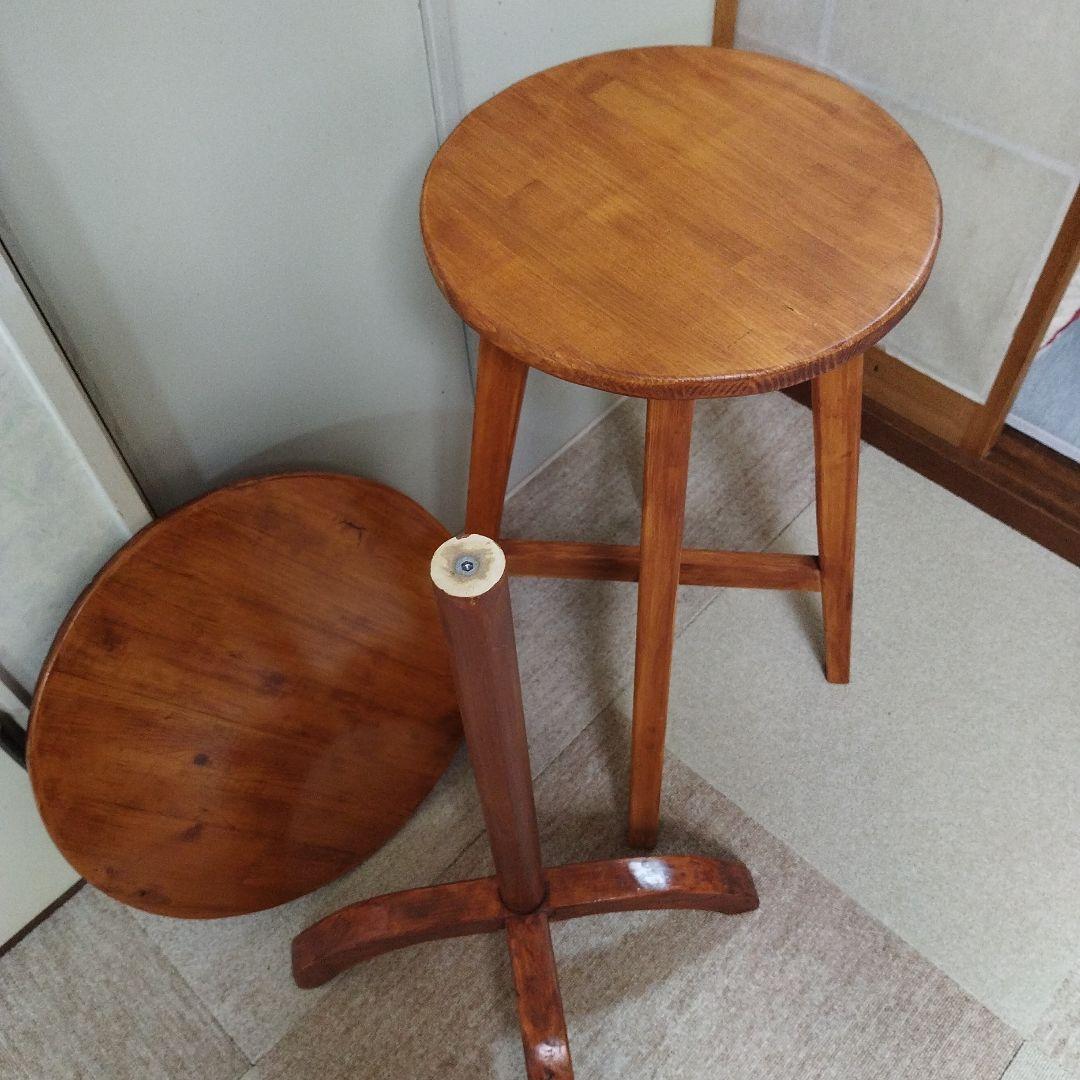 木製丸型サイドテーブル 2点セット
