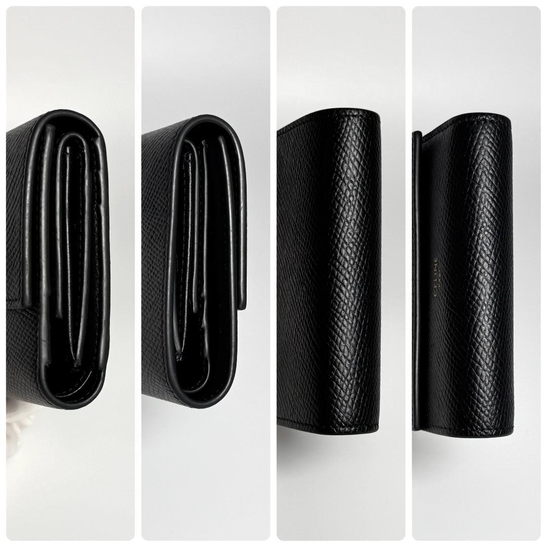 美品 セリーヌ スモール トリフォールド ウォレット レザー 三つ折り ブラック