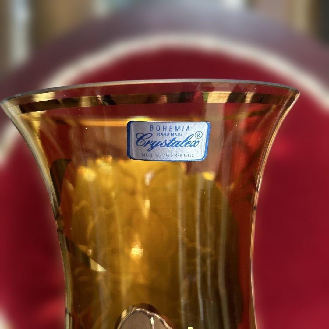 Bohemia ボヘミア花瓶　金色装飾のガラス花瓶2点　高さ26cm、23cm