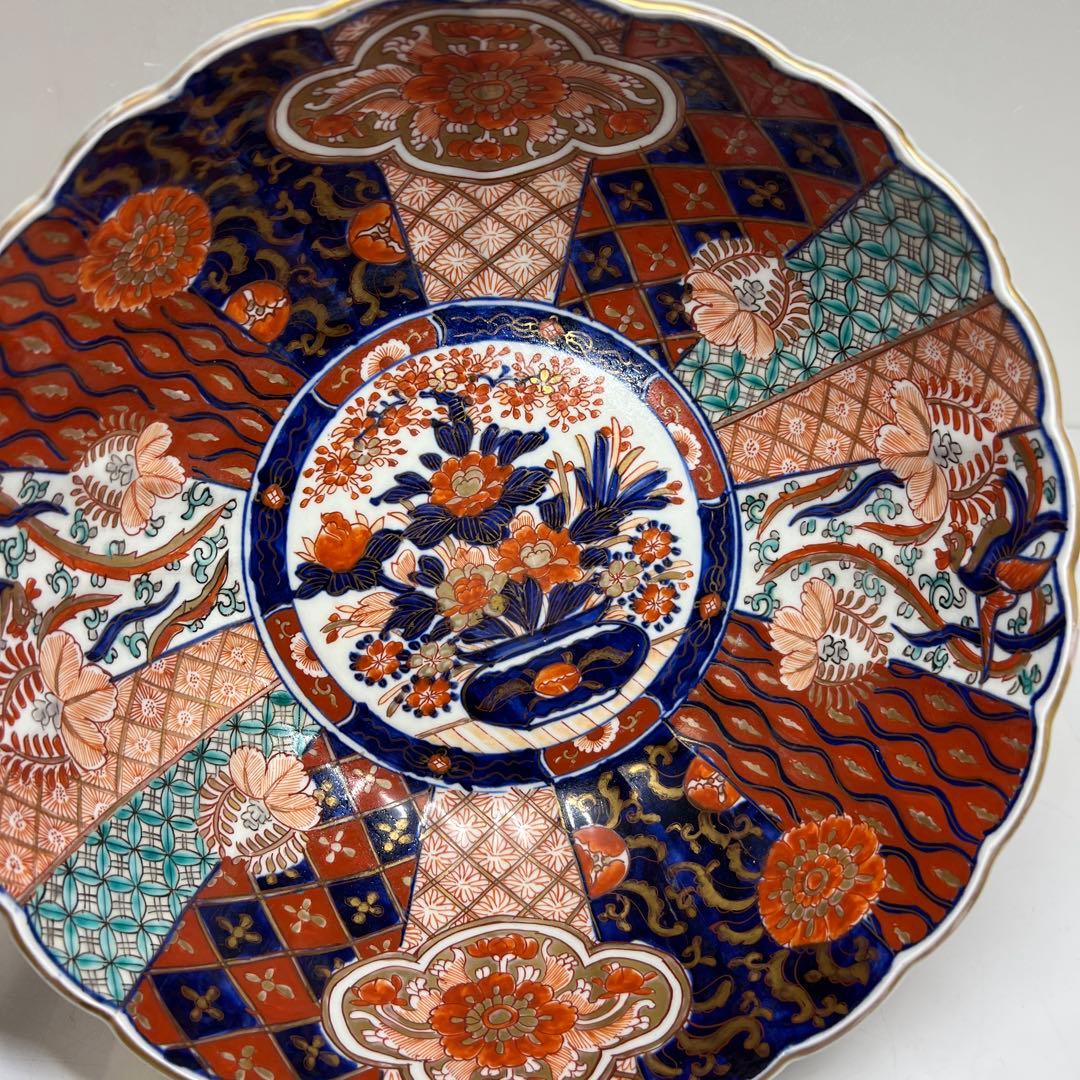 古伊万里　染錦　菊割大鉢　幅約30.7㎝　タサオ　東さ8-0119①