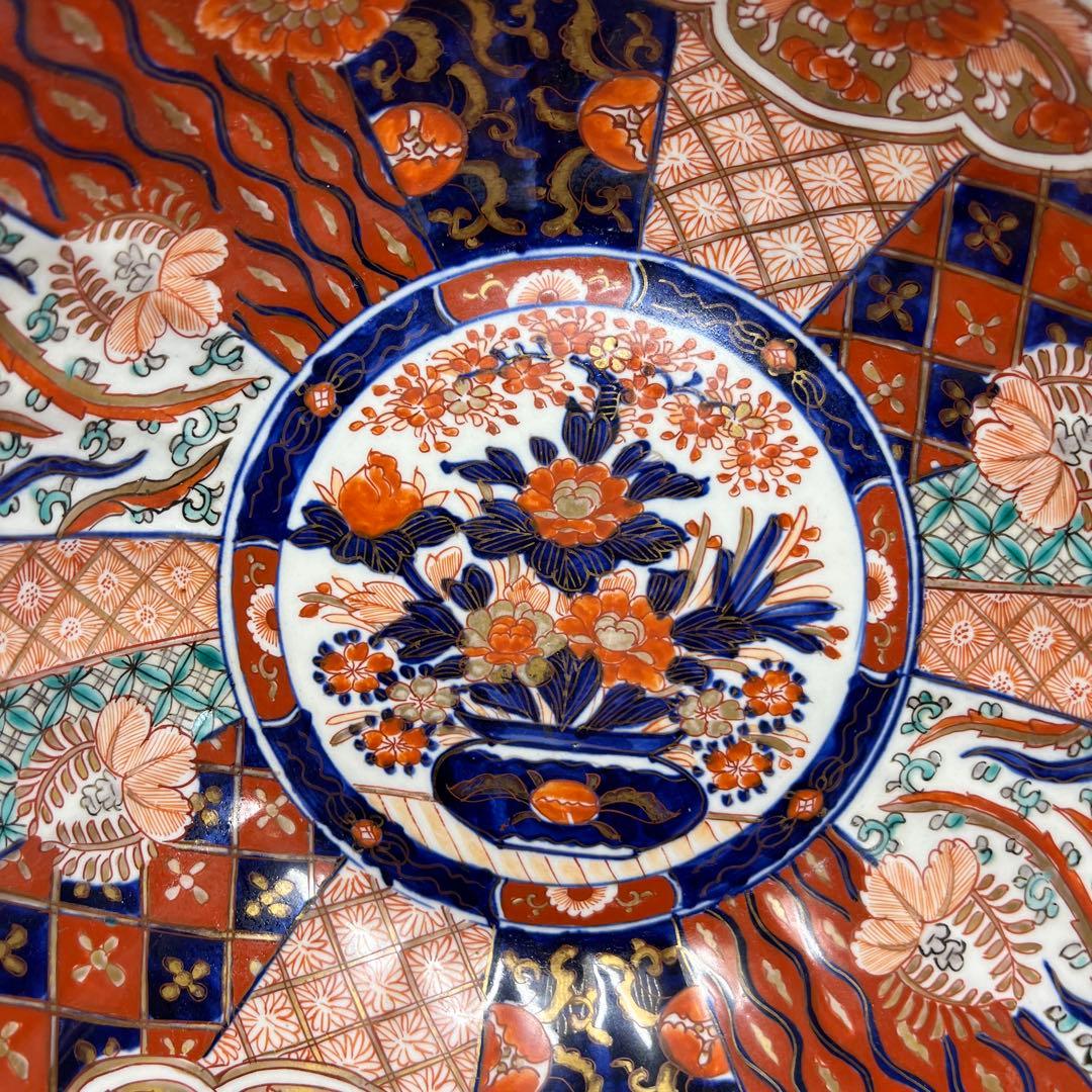 古伊万里　染錦　菊割大鉢　幅約30.7㎝　タサオ　東さ8-0119①