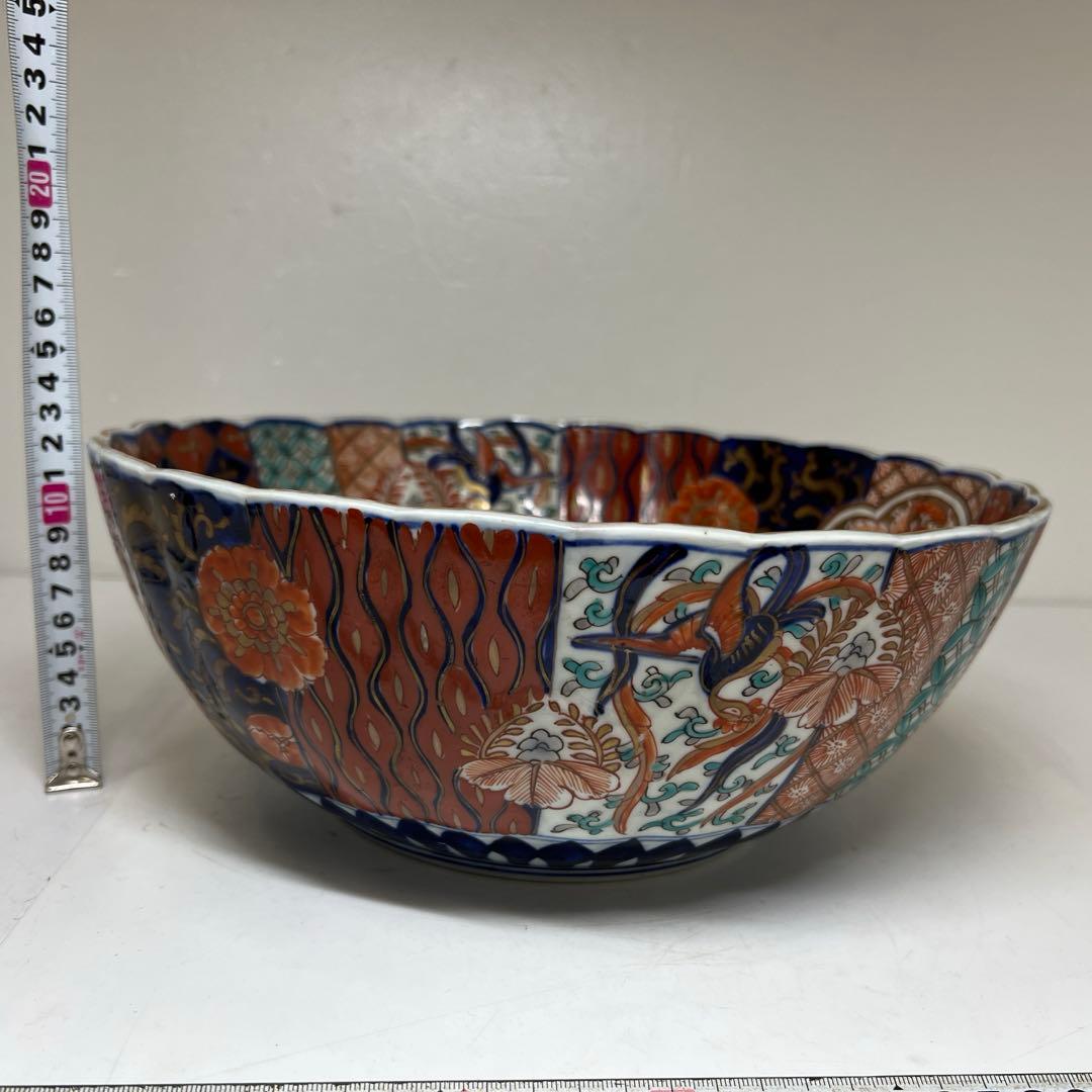 古伊万里　染錦　菊割大鉢　幅約30.7㎝　タサオ　東さ8-0119①