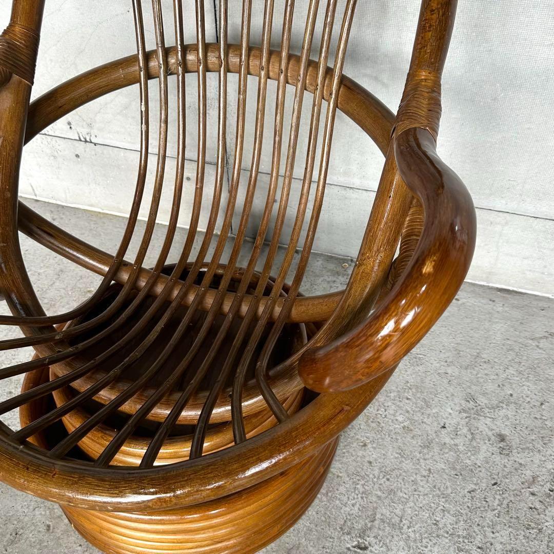 ꧁昭和浪漫꧂ 360度回転式ラタンチェア　籐家具 ひじ掛け 大型椅子　アジアン
