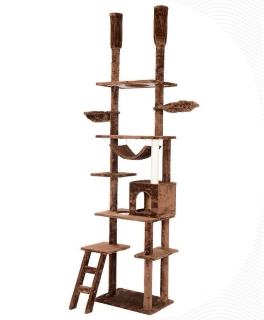 キャットタワー　突っ張り　突っ張りタイプ　猫用品　スリム　ペット用品　ブラウン