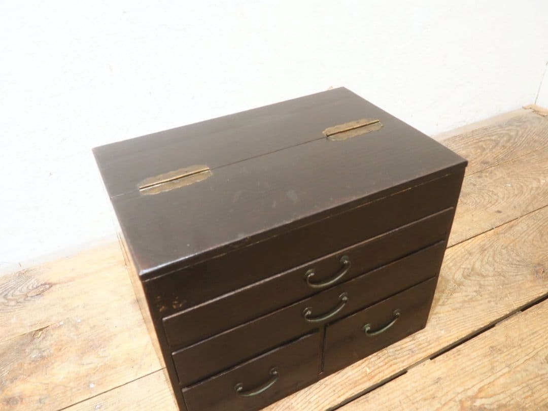 1274 シックな色合いの収納箱　小引き出し　裁縫箱　古家具　レトロ　ケース