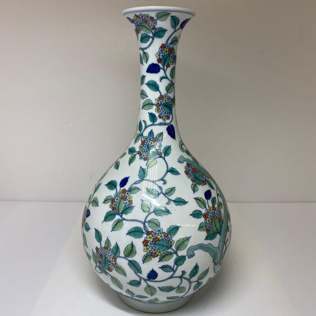 マンボウさん専用大清乾隆年粉彩龍に紫陽花図花瓶高さ37.5㎝　東Y7-0210④