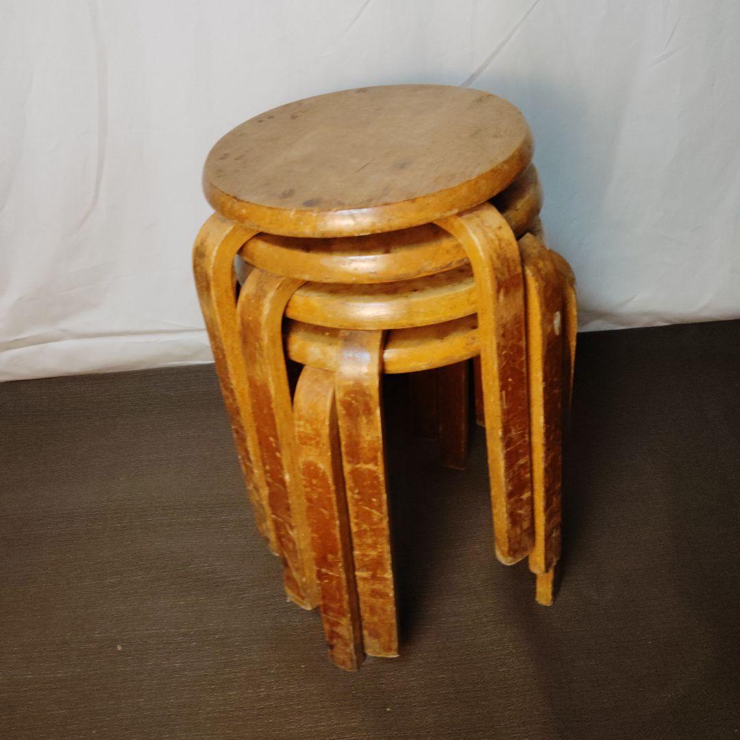 木製 丸椅子 スタッキングスツール レトロ 4脚セット