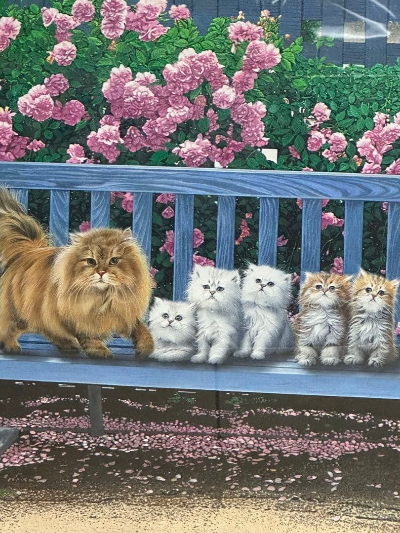 大型絵画　肉筆　油彩　版画　美術品　猫の絵　超写実　ガ-デン　インテリア　価値