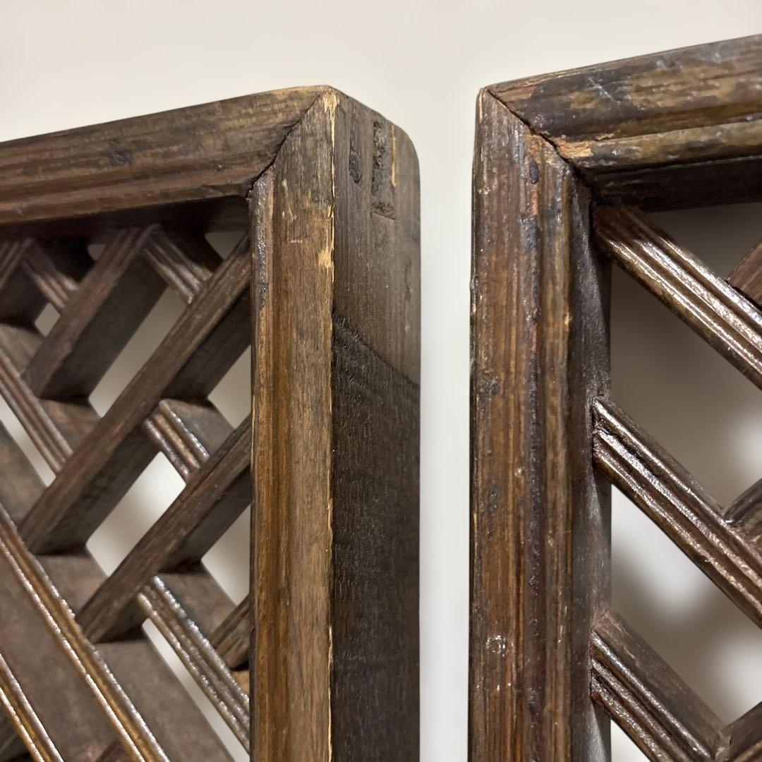 中国アンティーク☆木製建具☆シノワズリ☆欄間☆格子模様☆壁掛け装飾☆2枚セット