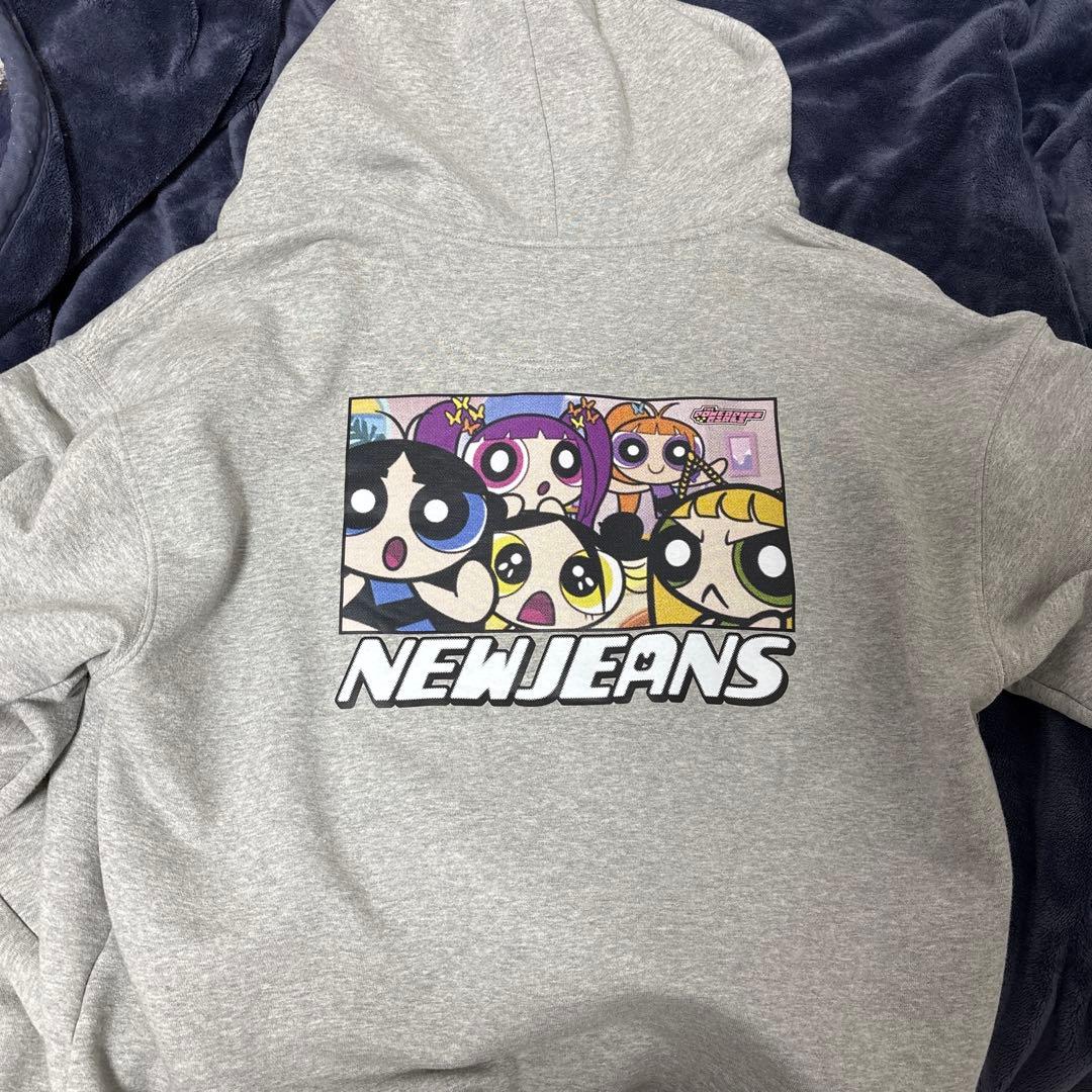 NewJeansパワーパフガールズ プリント フード付きパーカー グレー XL