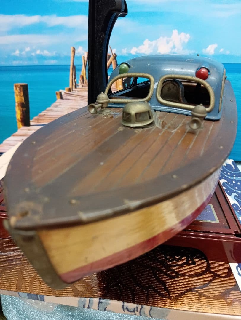 稀少レア１９５０年（昭和２５年５月）旧家蔵出木製全長４３センチ船模型当時物