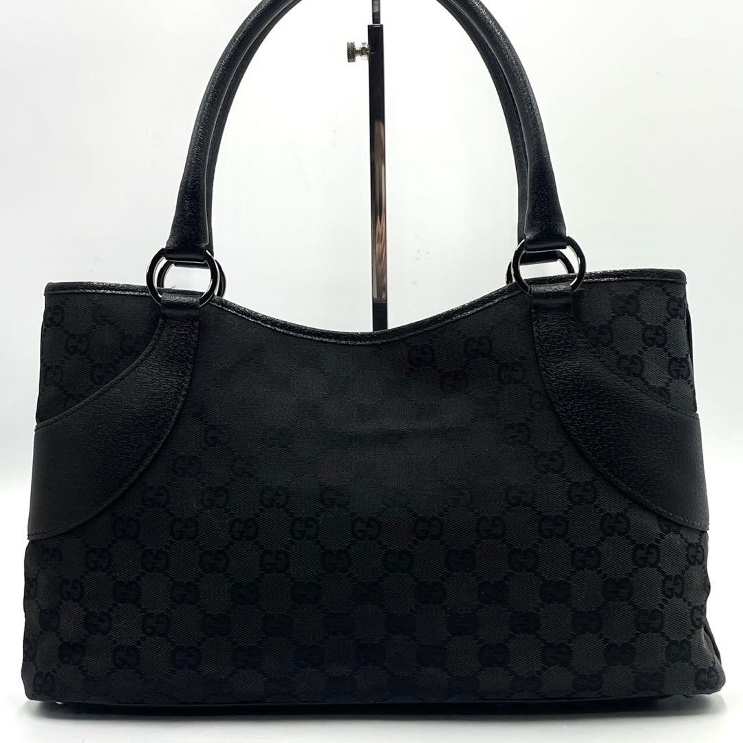 美品● GUCCI グッチ ハンドバッグ GGキャンバス ブラック レザー