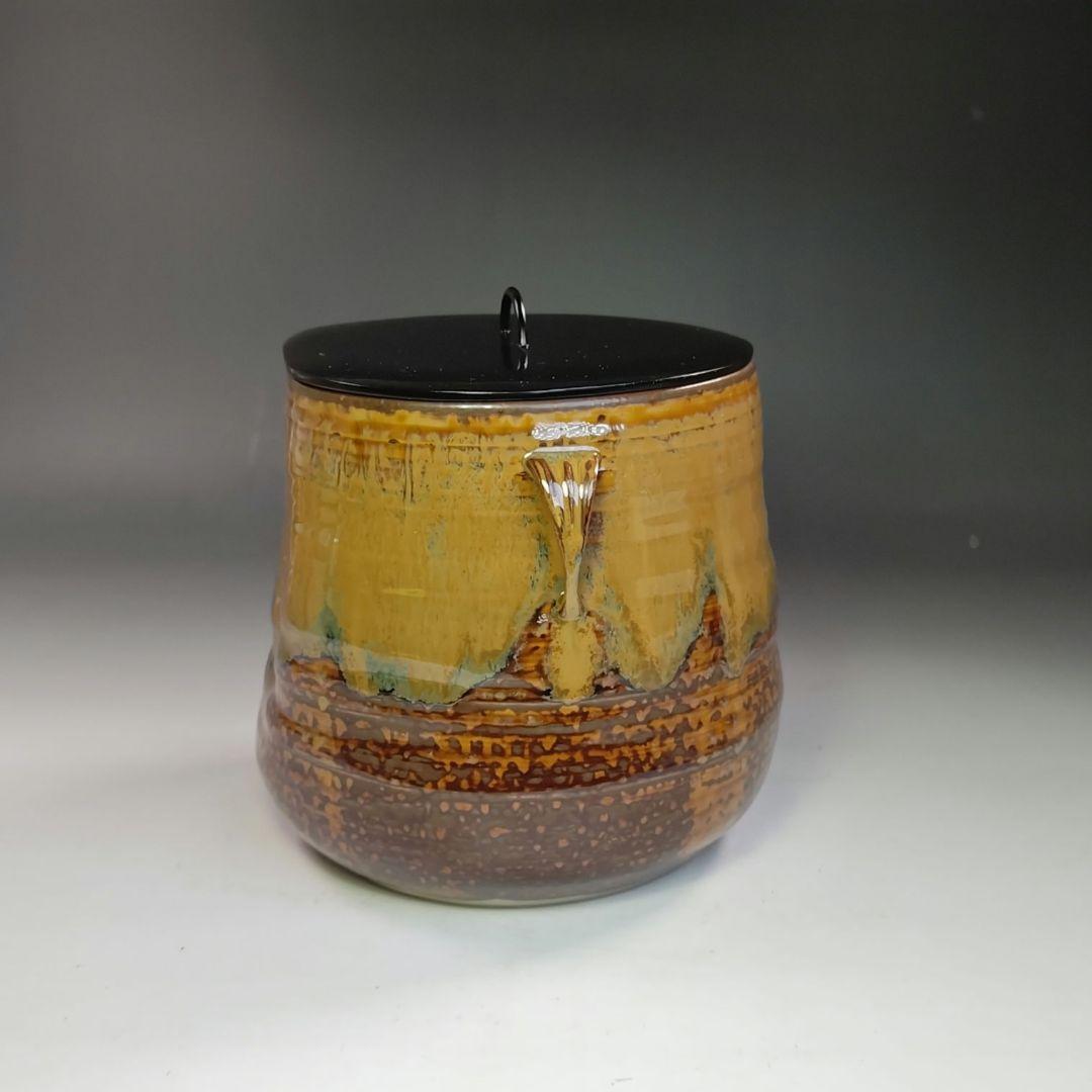 イ771 水指『亀井楽山造　高取耳付水指　共箱』『一閑塗蓋　表朔造』茶道具