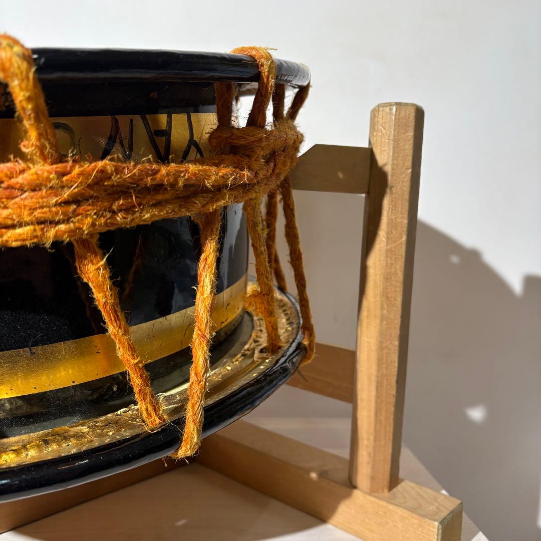 中型 和太鼓 黒・金 スタンド付き　Japan ビンテージ　骨董