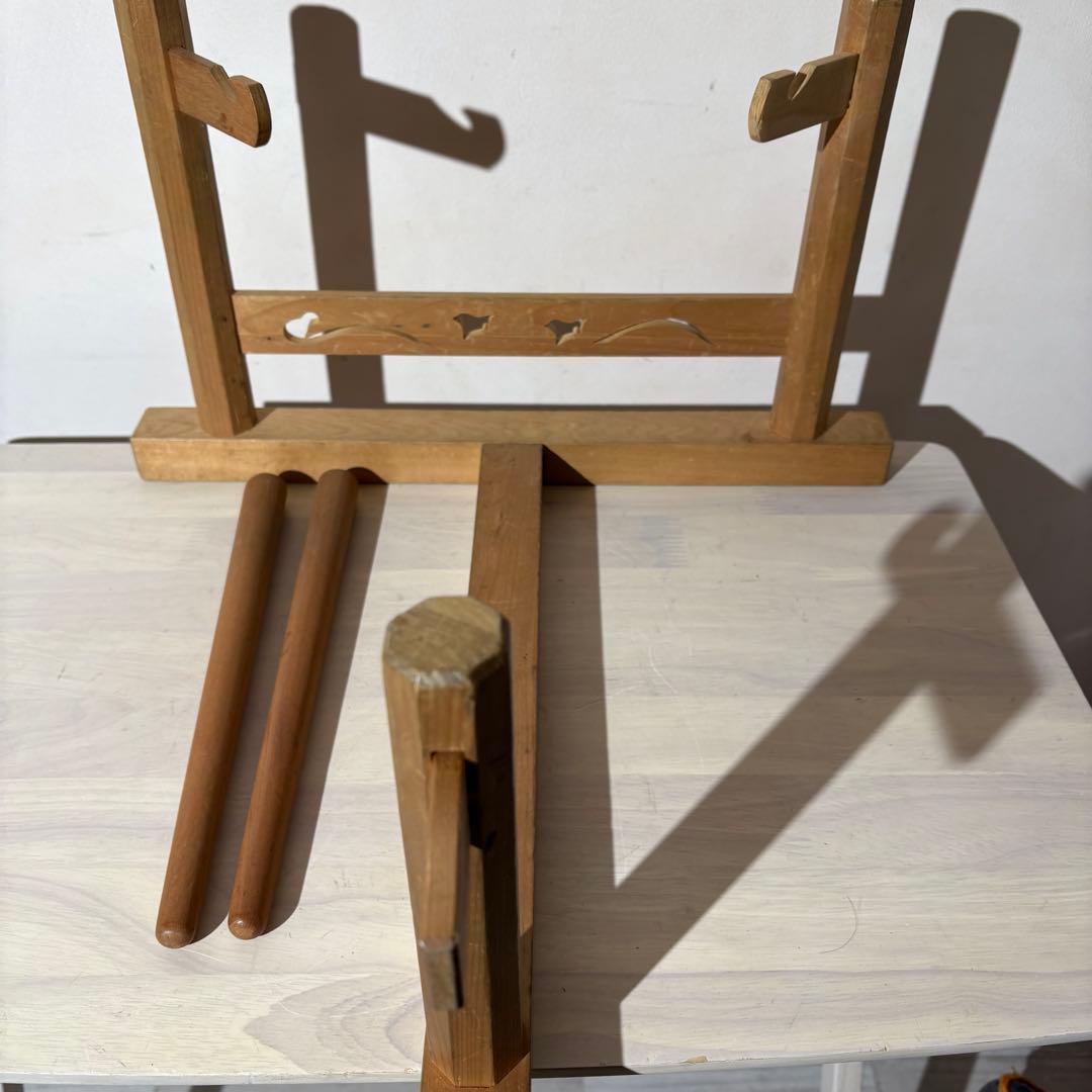 中型 和太鼓 黒・金 スタンド付き　Japan ビンテージ　骨董