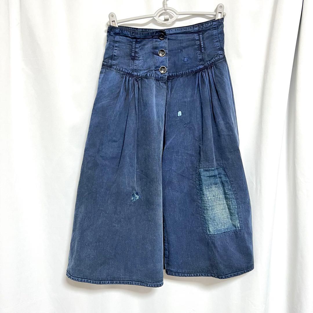 【レア品】KAPITAL 藍染　パッチワーク　ラップキュロット　ガウチョパンツ