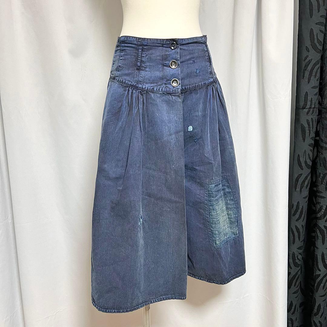 【レア品】KAPITAL 藍染　パッチワーク　ラップキュロット　ガウチョパンツ