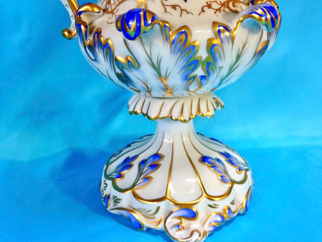 ヘレンドアンティーク☆コンポート蓋付花瓶飾物陶器H34.5金彩一点物☆美しい花柄