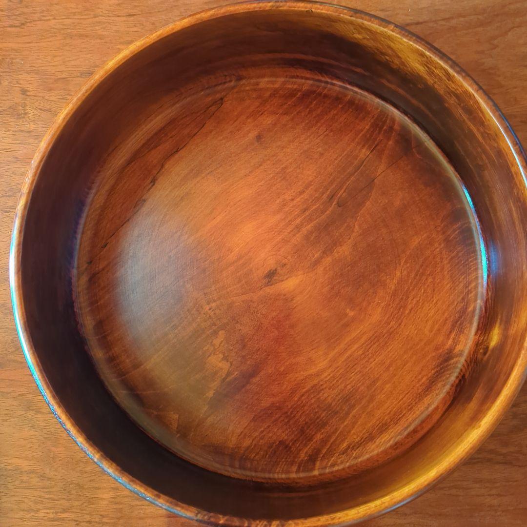 茶道具　漆器　木工細工　天然木　木製くり抜き茶櫃（上蓋独楽塗盆）茶器入れ　大寸