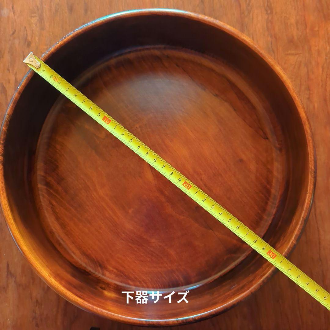 茶道具　漆器　木工細工　天然木　木製くり抜き茶櫃（上蓋独楽塗盆）茶器入れ　大寸