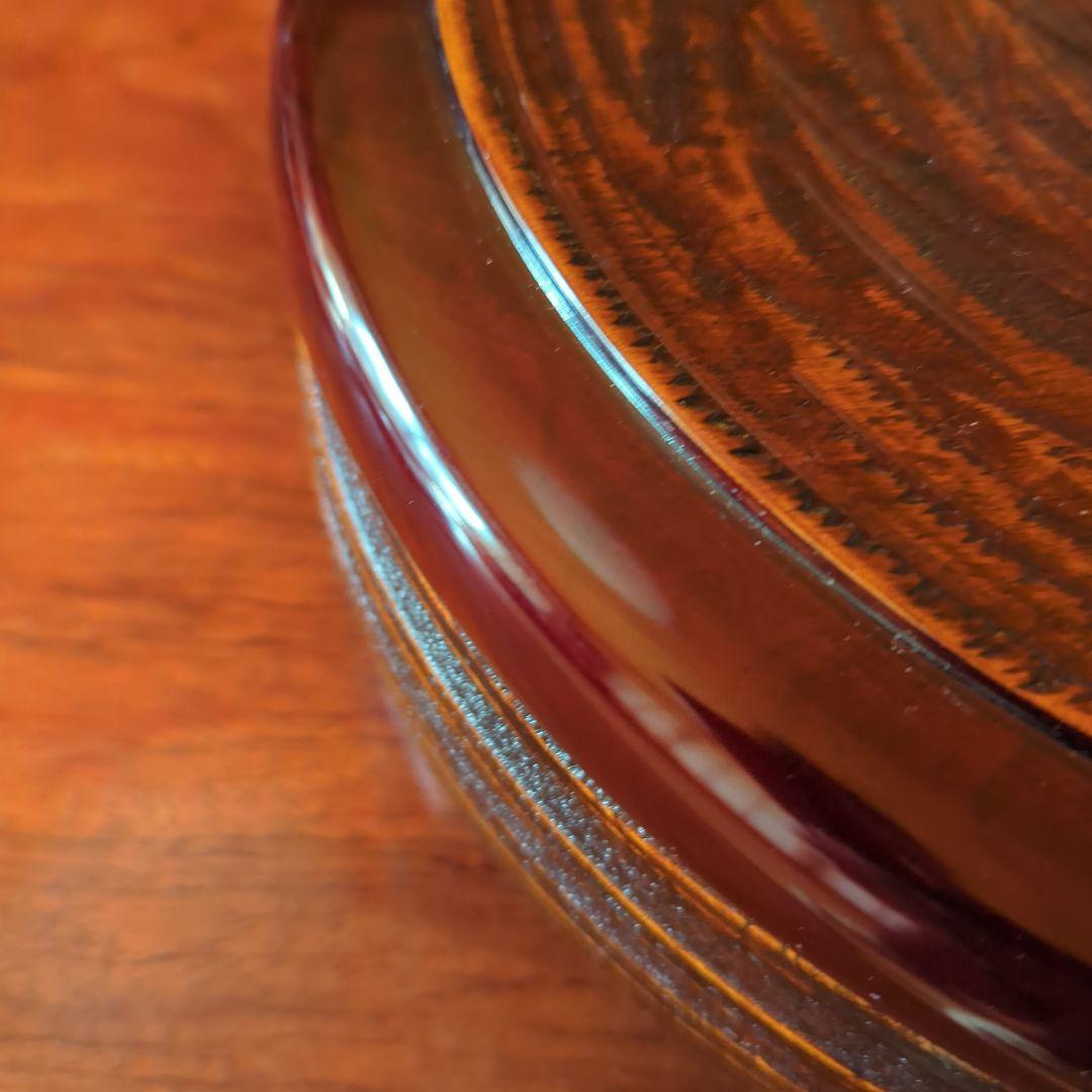 茶道具　漆器　木工細工　天然木　木製くり抜き茶櫃（上蓋独楽塗盆）茶器入れ　大寸