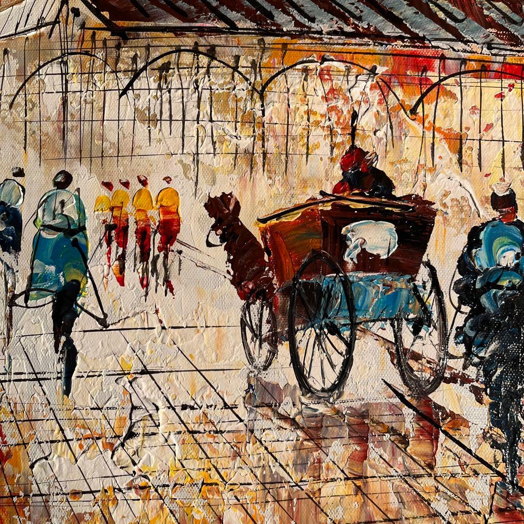 手書き油絵 パリの風景 ムーラン・ルージュの風車 肉筆絵画 インテリア 油彩画