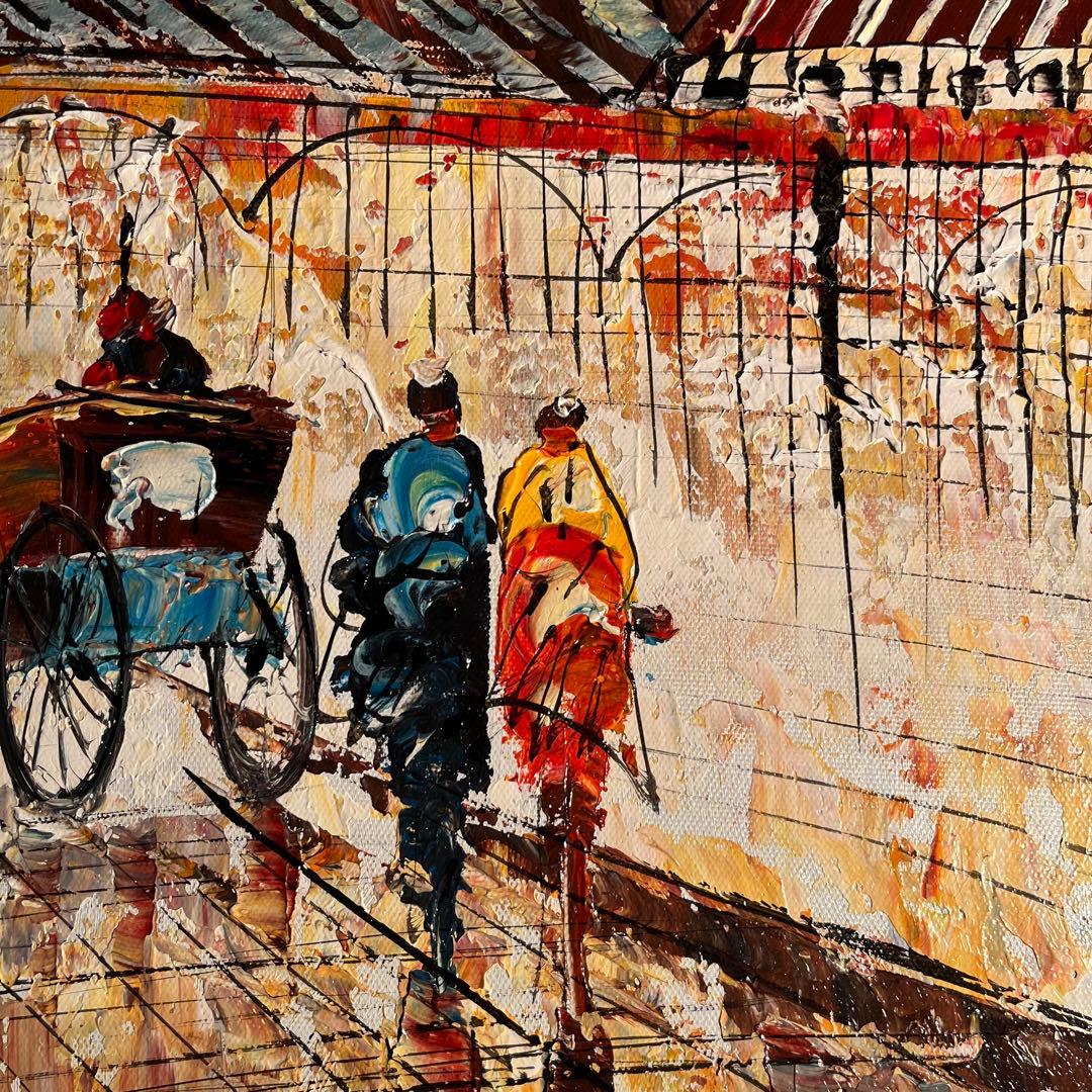 手書き油絵 パリの風景 ムーラン・ルージュの風車 肉筆絵画 インテリア 油彩画