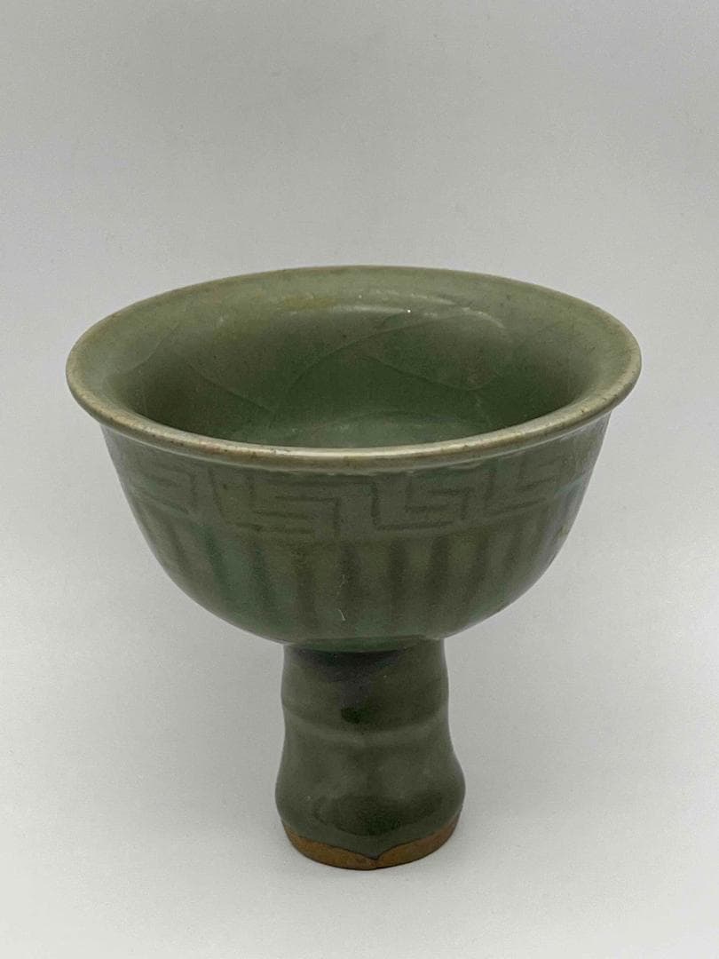 元から明時代　青磁　龍泉窯高足杯 馬上杯　青磁茶碗　唐物(F-43)