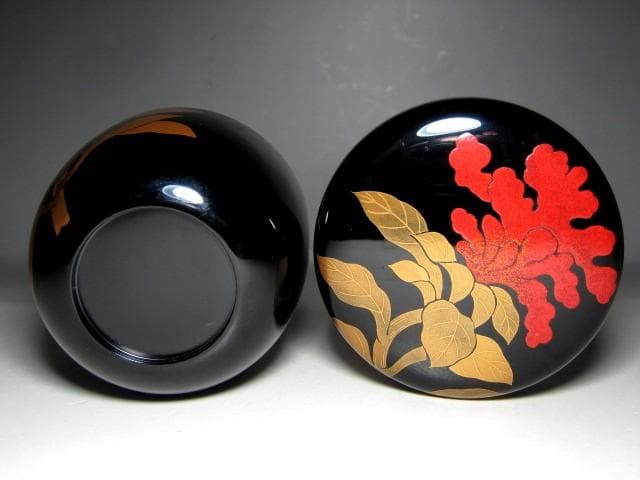 千家十職 塗師 中村宗哲 鶏頭蒔絵 大棗 裏千家十五代 鵬雲斎花押　　　　e64