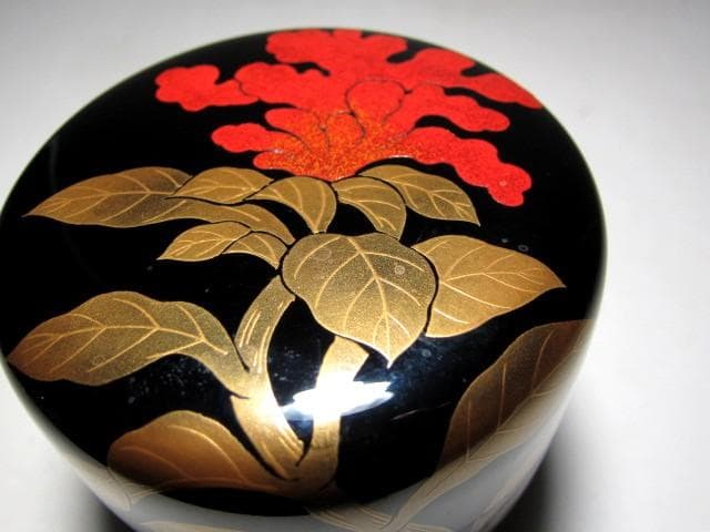 千家十職 塗師 中村宗哲 鶏頭蒔絵 大棗 裏千家十五代 鵬雲斎花押　　　　e64