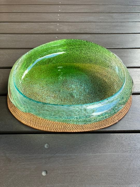 稲嶺盛吉　泡ガラス　花器　翠