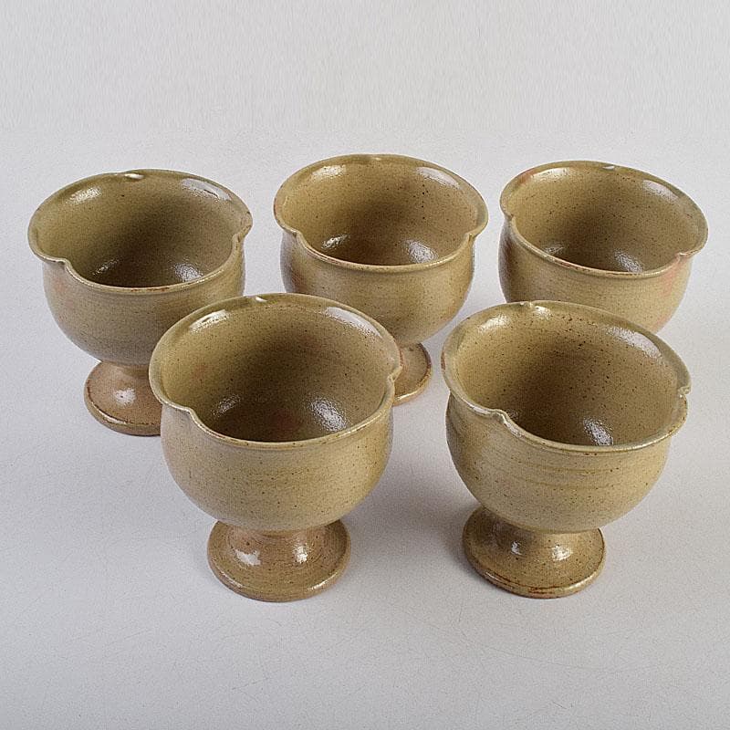 和食器　虫明焼　松本学作　足付向付　五客　共箱　V R9384H