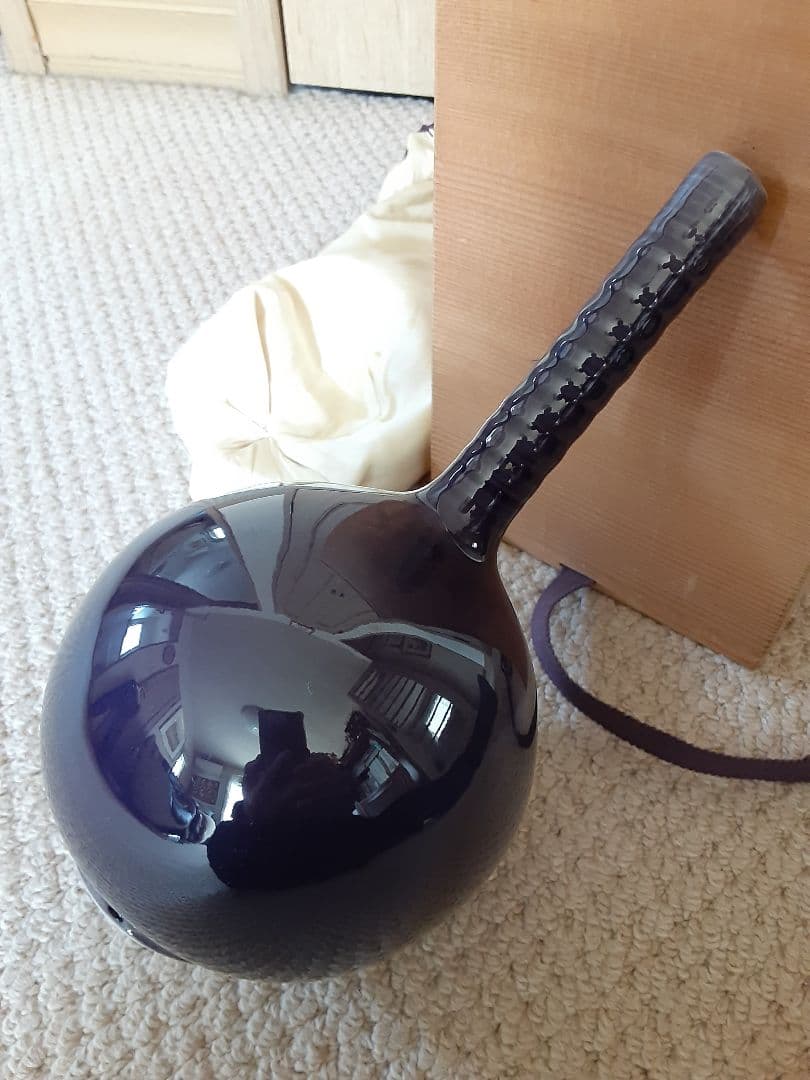 九谷焼人間国宝三代徳田八十吉の一輪挿花入/共箱付き濃紺瑠璃花瓶壺/茶華道