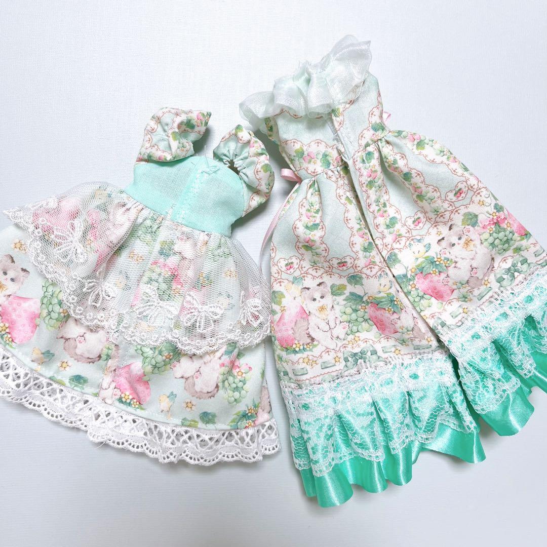 リカちゃんサイズハンドメイドワンピース&ピアスNo.2176・2177双子コーデ