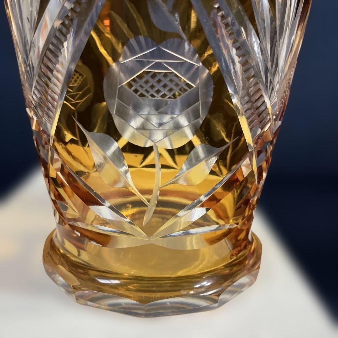 各務クリスタル　「琥珀色の花瓶」色被せ硝子　クリスタル琥珀の煌シリーズ