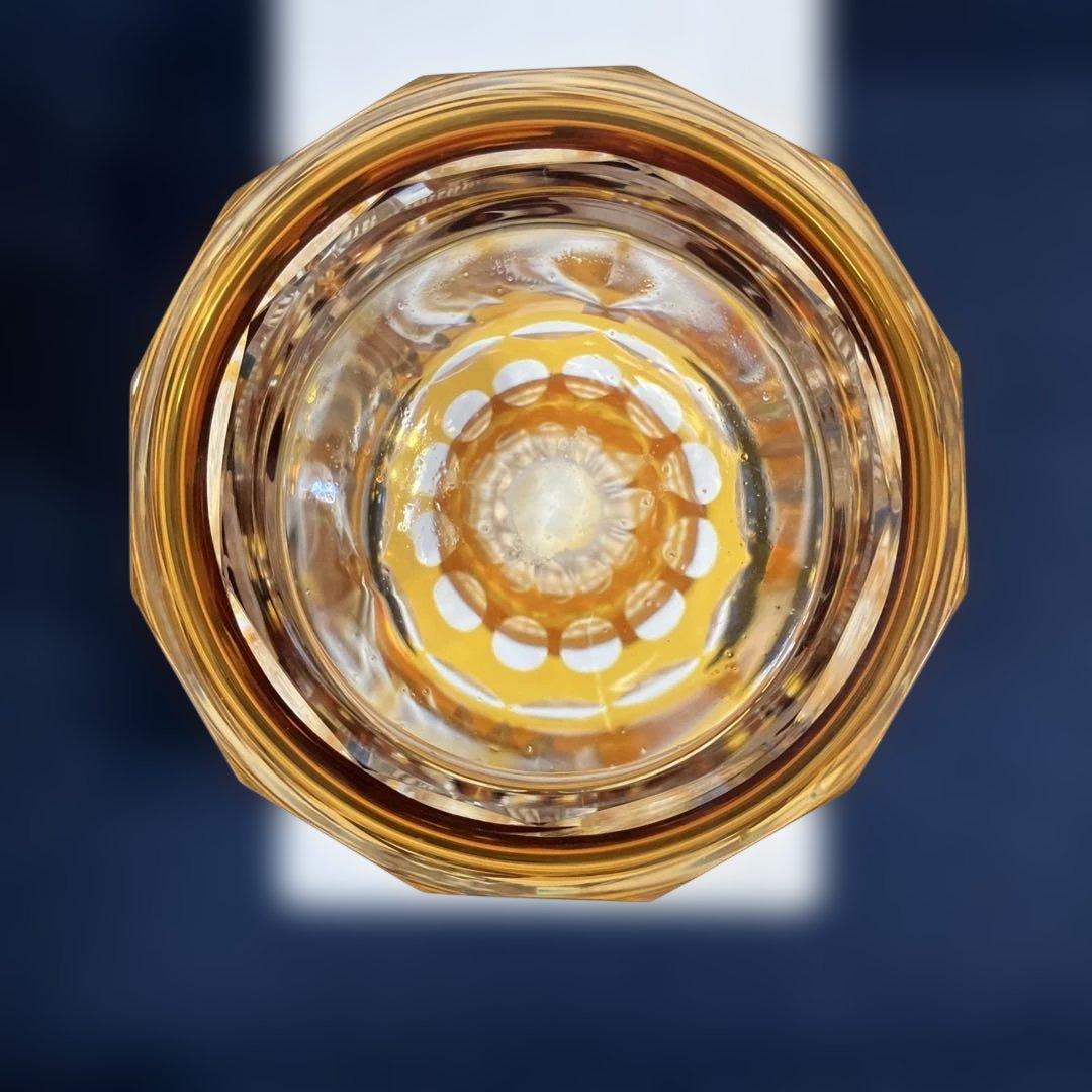 各務クリスタル　「琥珀色の花瓶」色被せ硝子　クリスタル琥珀の煌シリーズ