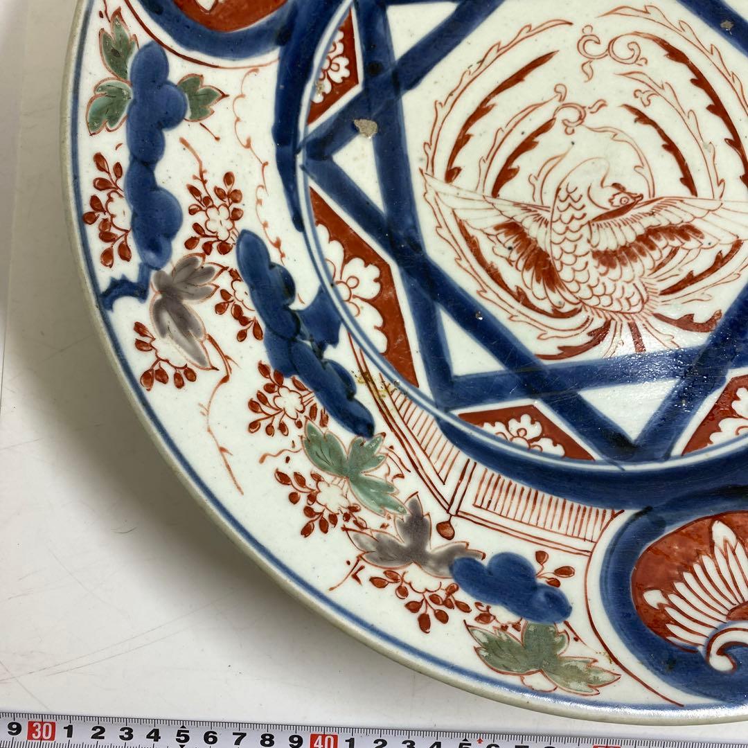 江戸中期　元禄伊万里　赤絵　鳳凰図　大皿　幅約36.5㎝　東さ8-0122①
