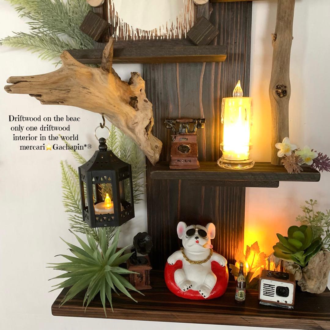 No.604⚜️流木ウォールシェルフミラー付き 流木インテリア 流木アート 鏡