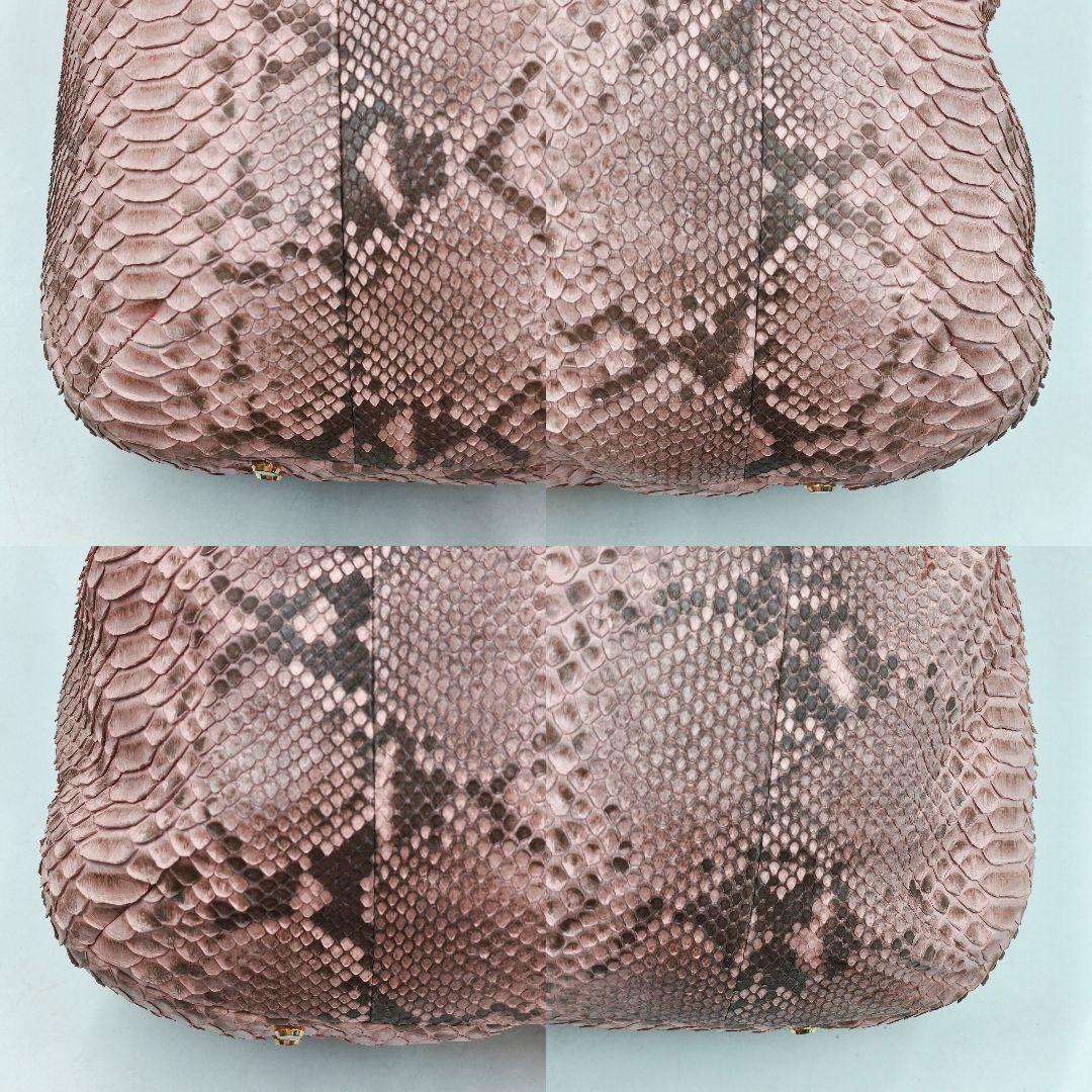 【希少 WEL公認】ダイヤモンドパイソン ハンドバッグ ピンク A4 鍵付