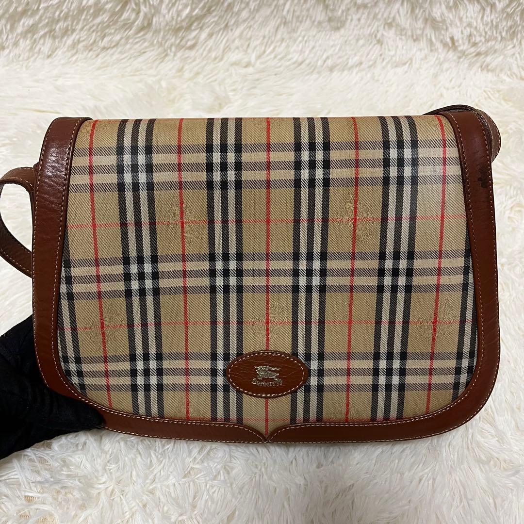 Burberry ノバチェック ブラウンレザー ショルダーバッグ