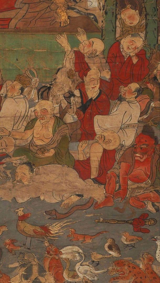 古仏画 涅槃図 肉筆 真作 無落款 仏教美術