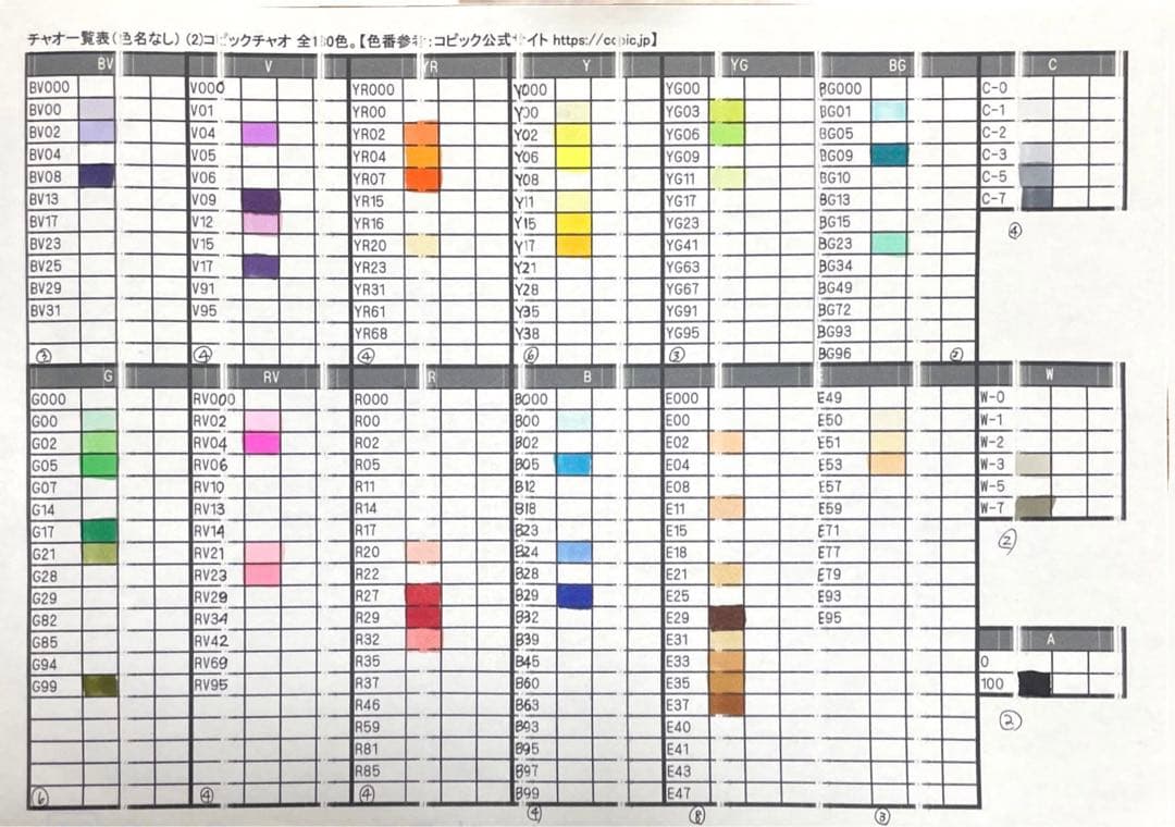 コピックチャオ　60色　被りなし